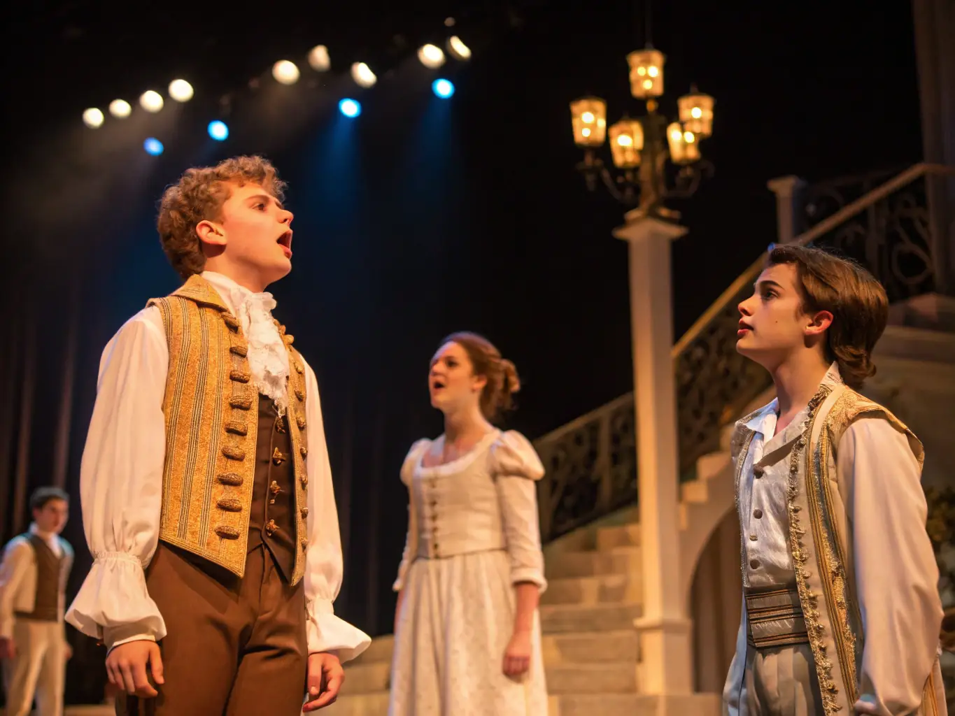 A vibrant photograph capturing a live performance related to sundials in a historical setting in the Ubaye Valley, showcasing actors in period costumes.